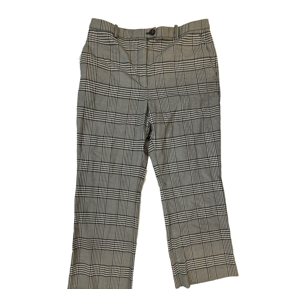 Ann Taylor Pants Womens 10P Petite Black Plaid Straight Leg Corporate Chic Ofc